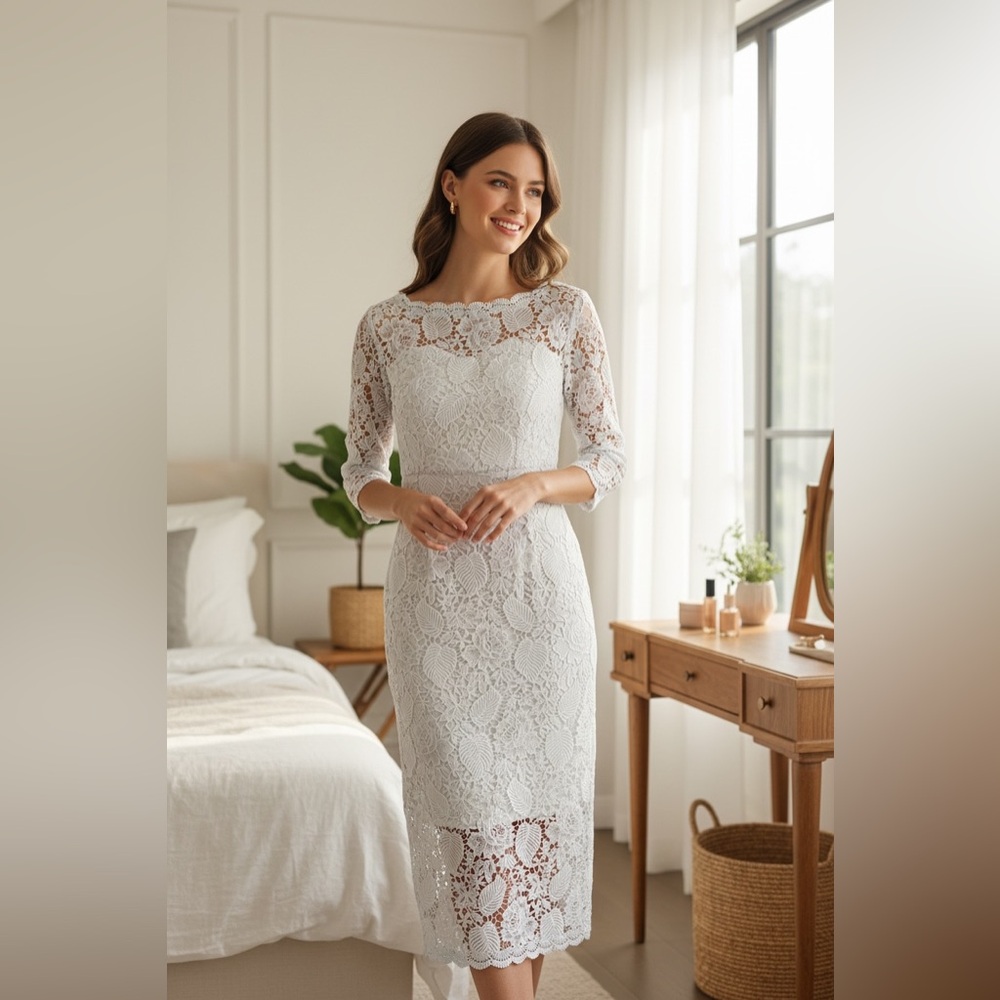 AIRLIE Elegant White Lace Dress